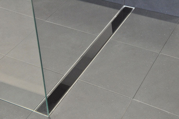 Grille en verre pour caniveau de douche 60 x 7 cm noir brillant