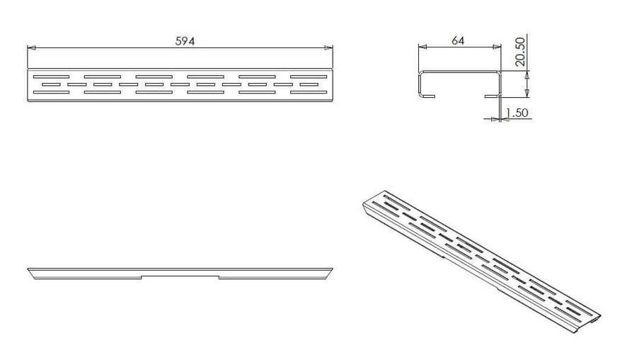 Grille standard pour évacuation de douche 3e génération Wiesbaden 60 cm mat noir