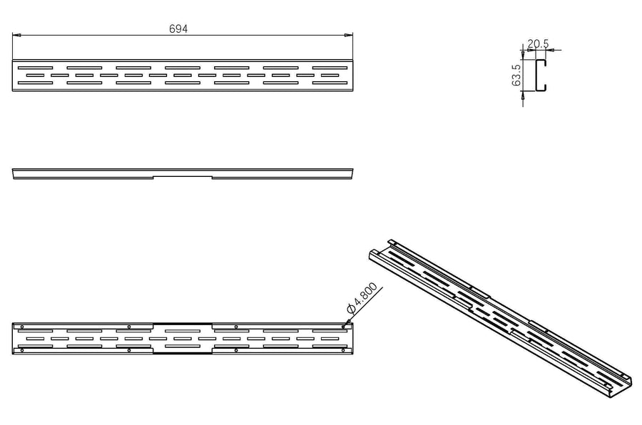 Grille standard séparée Wiesbaden pour évacuation de douche 3e génération 70 cm en noir mat