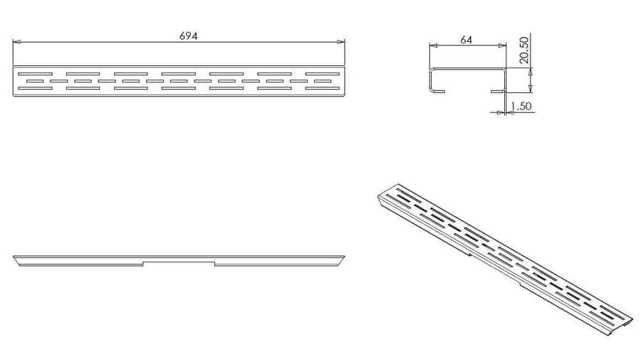 Grille standard séparée Wiesbaden pour évacuation de douche 3e génération 70 cm en noir mat
