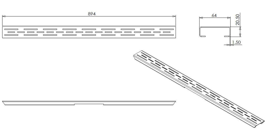 Grille standard séparée Wiesbaden pour évacuation de douche 3e génération 90 cm en noir mat