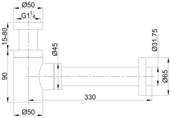 UniMatch fonteinsifon 5/4" x 32 mm geborsteld brons koper PVD