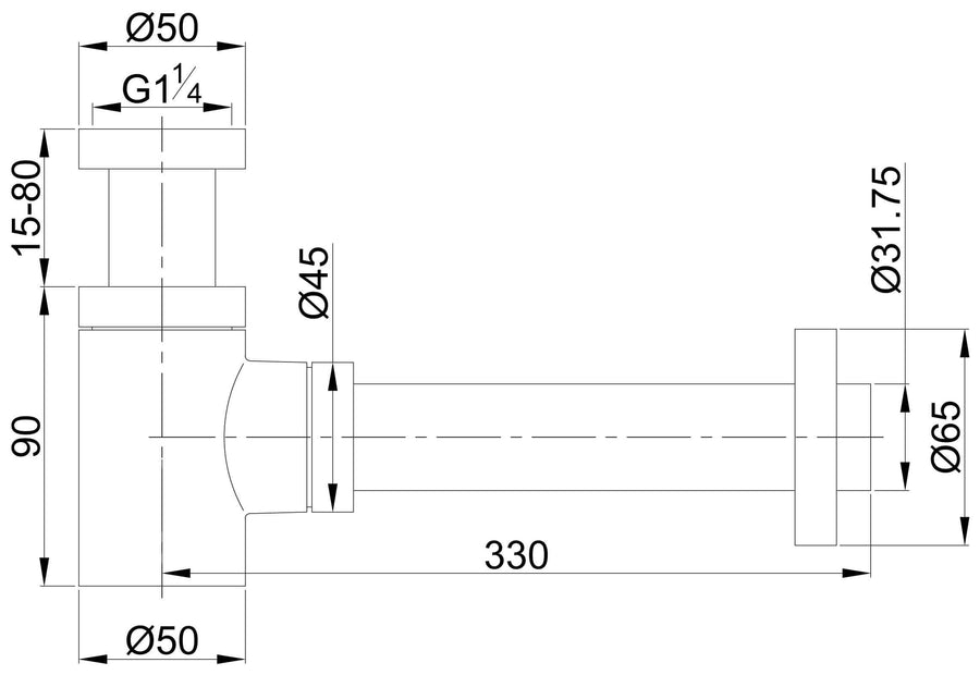 UniMatch fontaine siphon 5/4" x 32 mm chrome