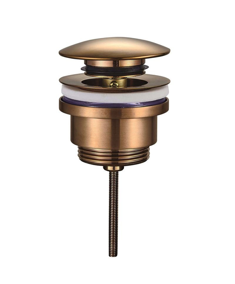 Afvoerplug UniMatch clickwaste 5/4" in geborsteld brons koper, geschikt voor fonteintjes en wastafels met overloop.