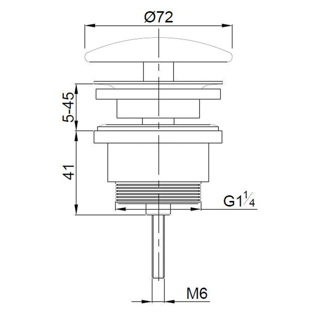 Wiesbaden UniMatch open afvoerplug 5/4'' geborsteld messing PVD - technische tekening