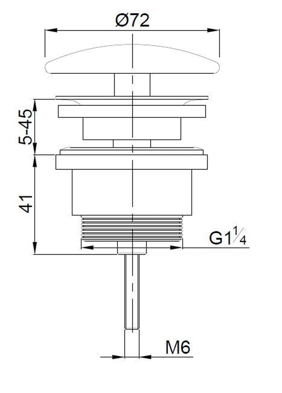 Wiesbaden UniMatch open afvoerplug 5/4'' geborsteld messing PVD - technische tekening