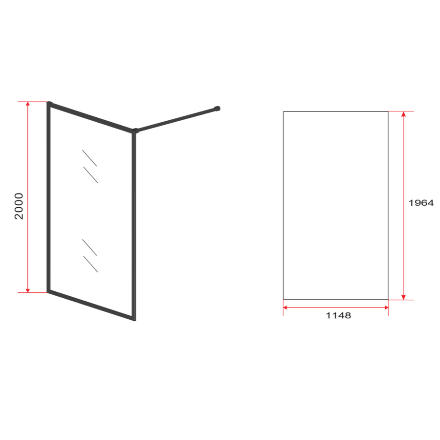 ALONI inloopdouchewand met mat zwart profiel – 8 mm veiligheidsglas