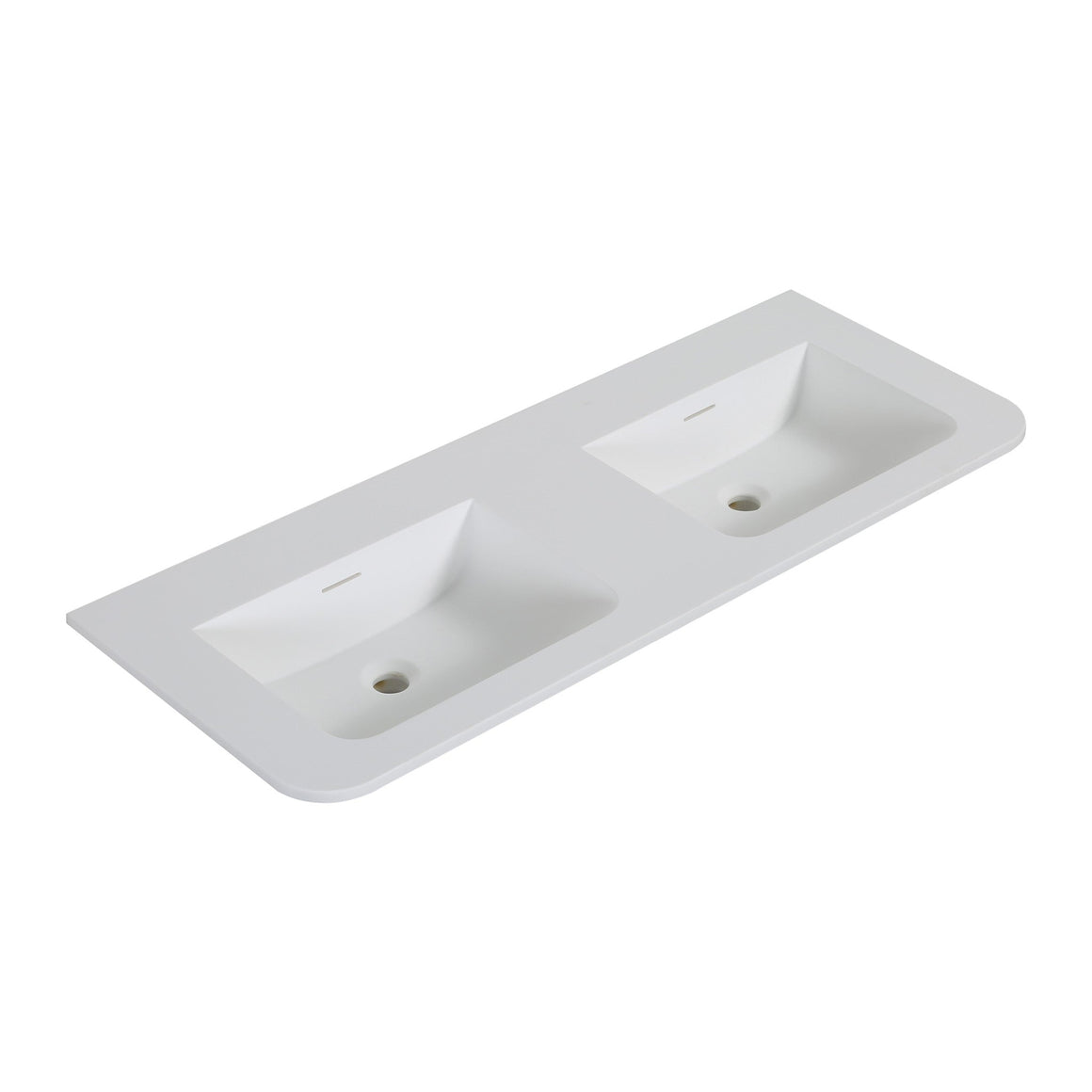 Wiesbaden Laro dubbele wastafel solid surface met ronde hoeken 120 x 48 cm Zonder kraangat Mat wit - productfoto