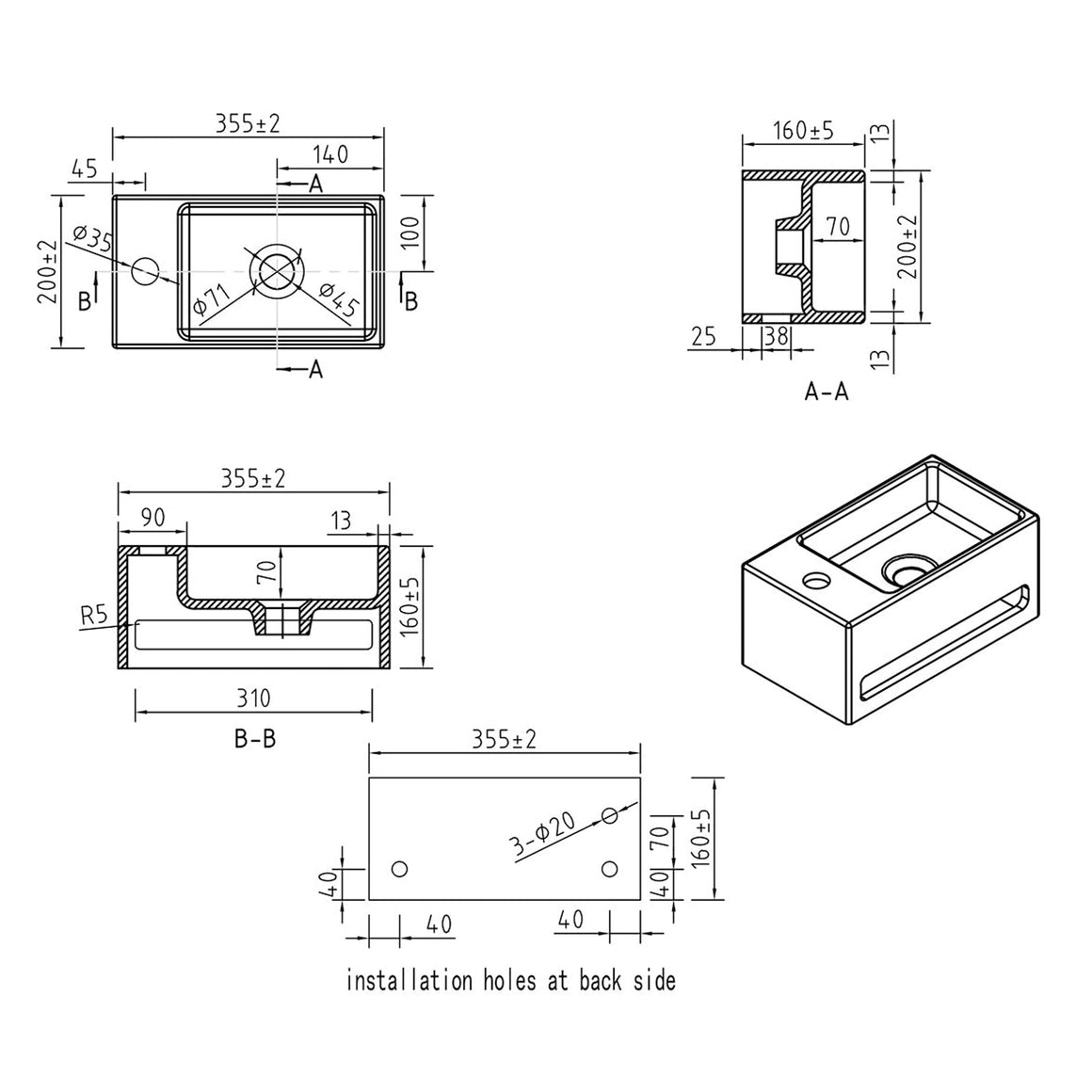 Wiesbaden Wiesbaden Julia fontein solid surface beige Links - technische tekening