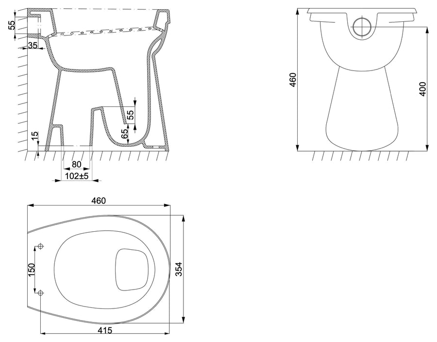 Wiesbaden erhöhte Toilette weiß (Sitz nicht enthalten)