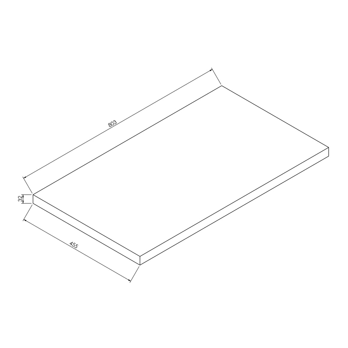 Wiesbaden Alvara topblad warm eiken 80 x 46 cm - technische tekening