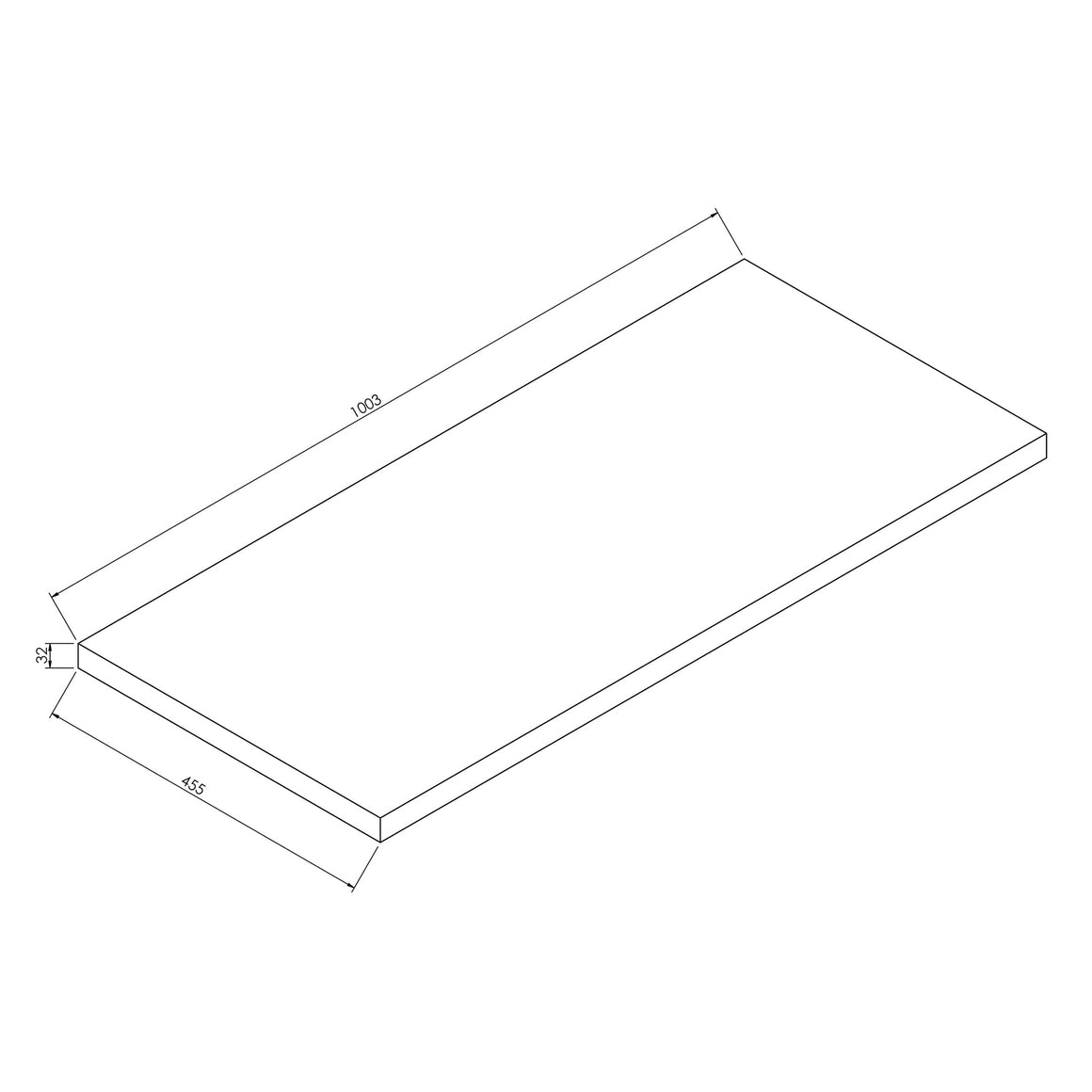 Wiesbaden Alvara topblad 100 x 46 cm / Mat zwart - technische tekening