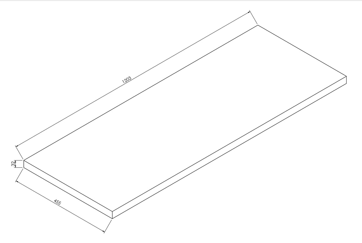 Wiesbaden Alvara topblad 120 x 46 cm / Mat zwart - technische tekening