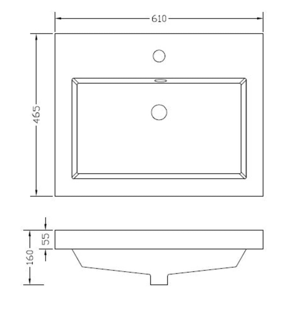 Wiesbaden Vision wastafel enkel met 1 kraangat kunstmarmer 60 cm - technische tekening