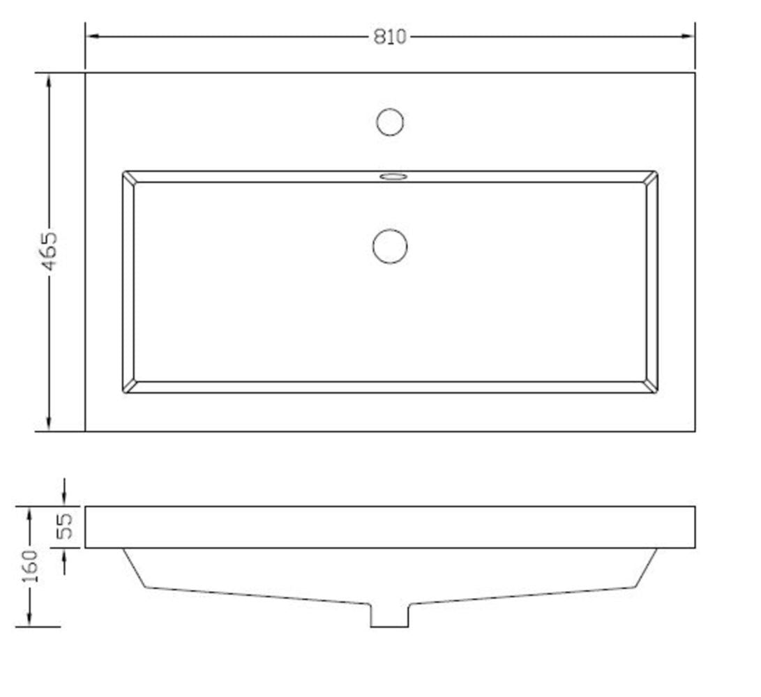 Wiesbaden Vision wastafel enkel met 1 kraangat kunstmarmer 80 cm - technische tekening