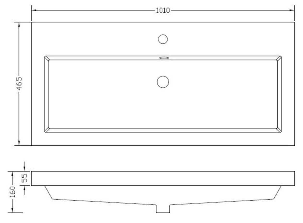 Wiesbaden Vision wastafel enkel met 1 kraangat kunstmarmer 100 cm - technische tekening