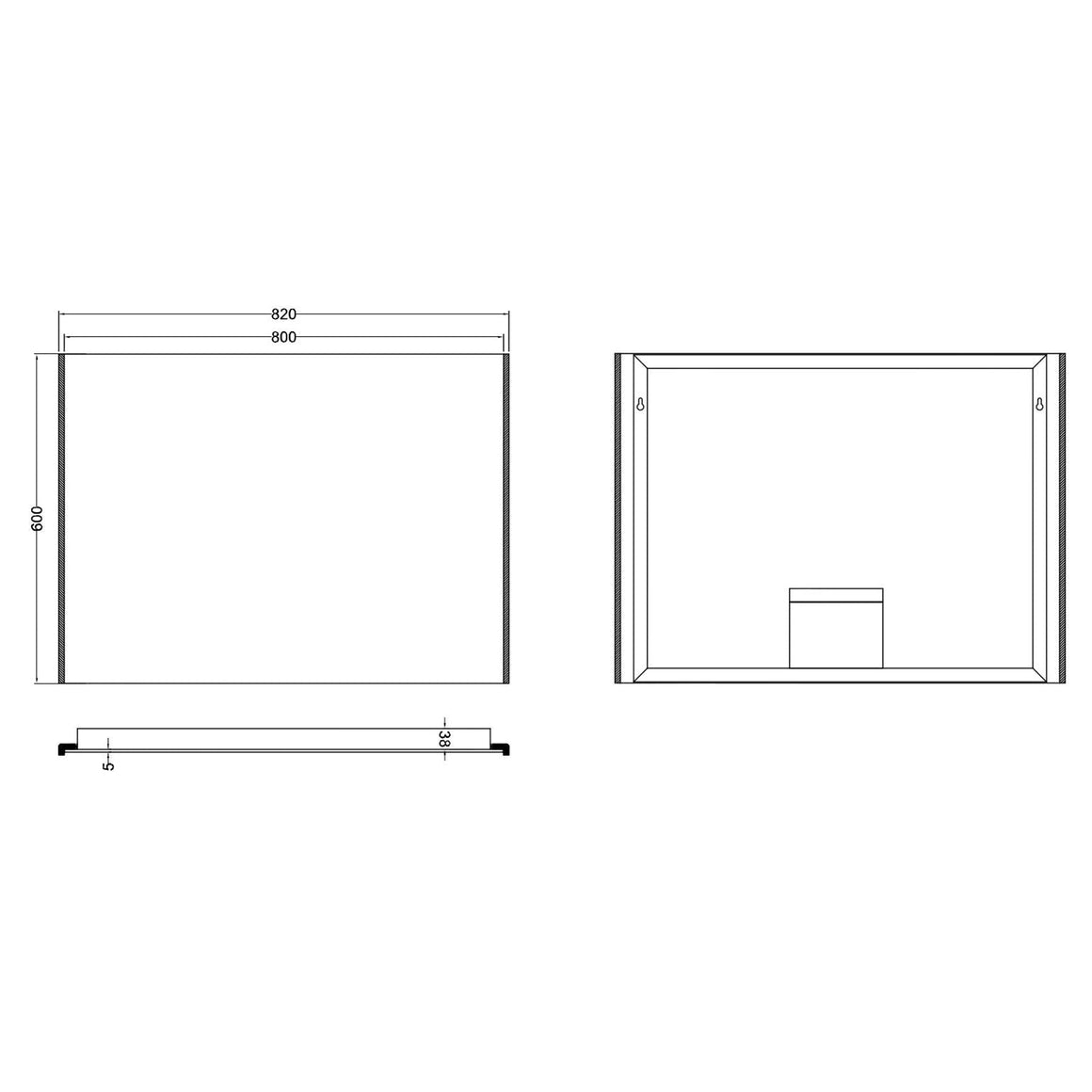 Wiesbaden Duo spiegel rechthoek met LED en spiegelverwarming 82 x 60 cm - technische tekening