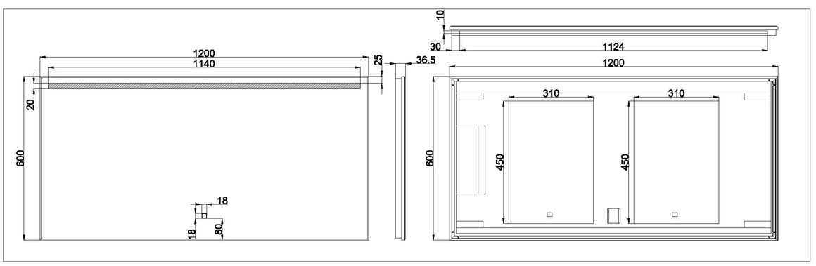 Wiesbaden Ambi One spiegel rechthoek 120 cm - technische tekening