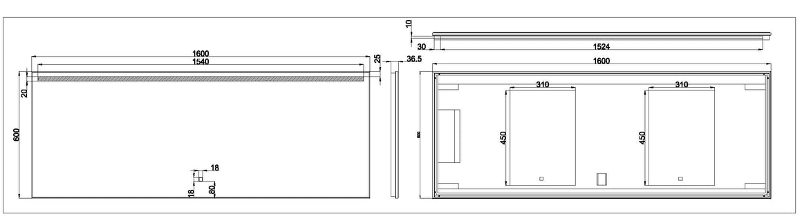 Wiesbaden Ambi One spiegel rechthoek 160 cm - technische tekening