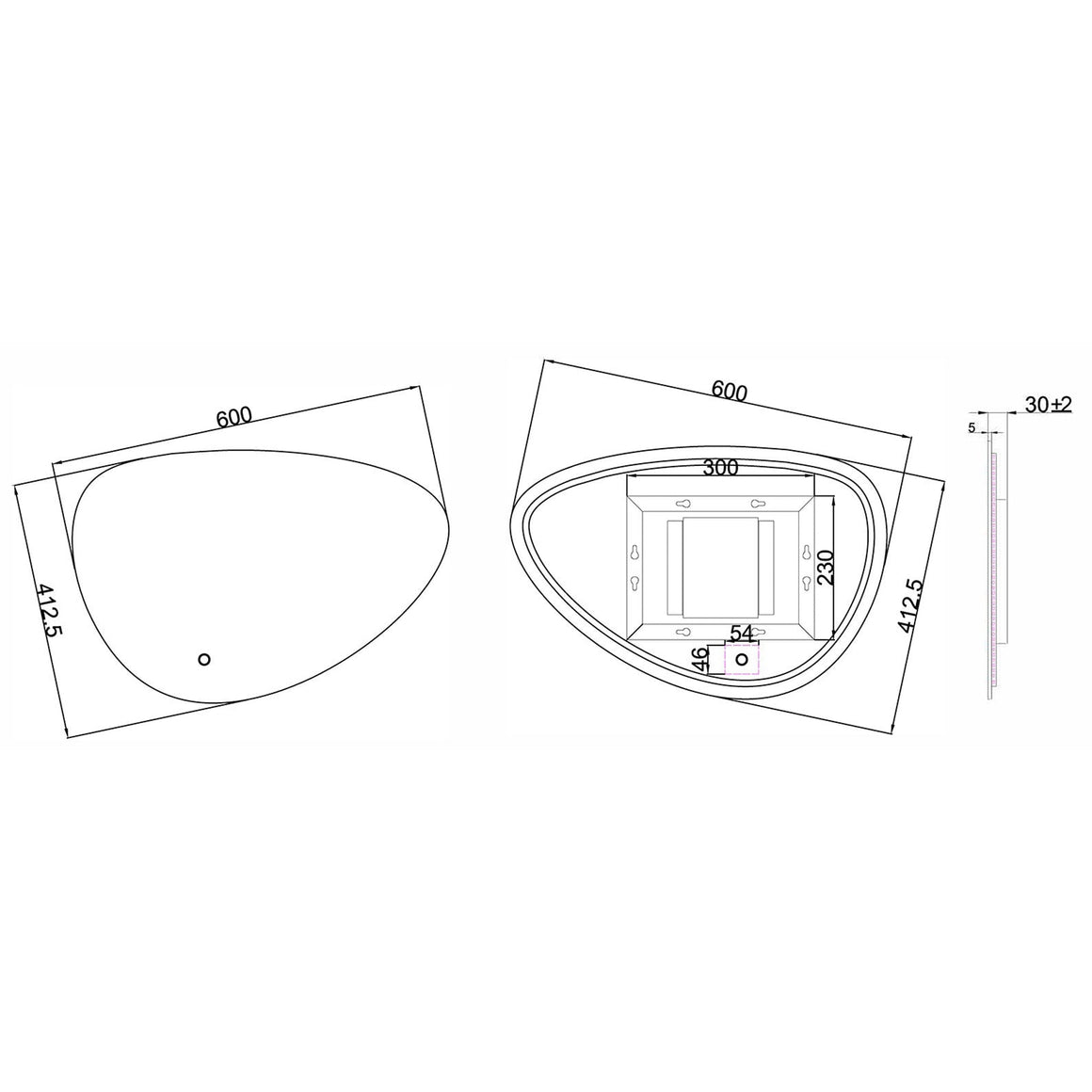 Wiesbaden Uovo spiegel ovaal met LED 60 cm - technische tekening