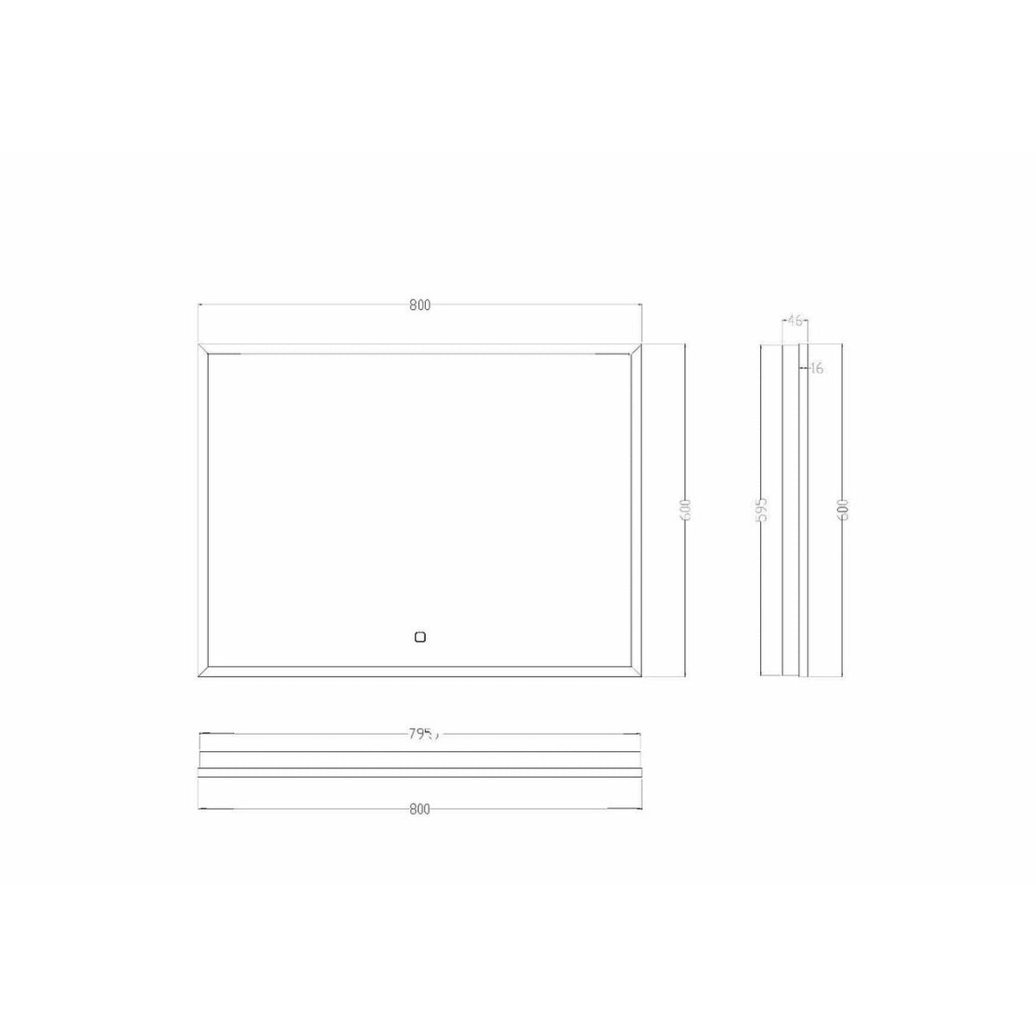 Wiesbaden Avi spiegel rechthoek 80 cm - technische tekening