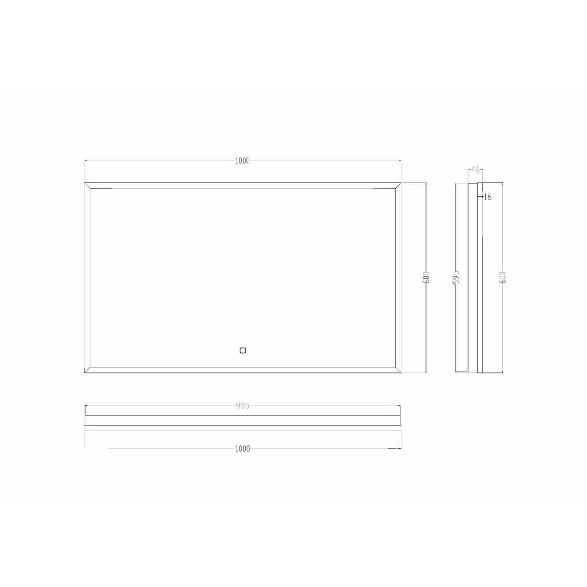 Wiesbaden Avi spiegel rechthoek 100 cm - technische tekening