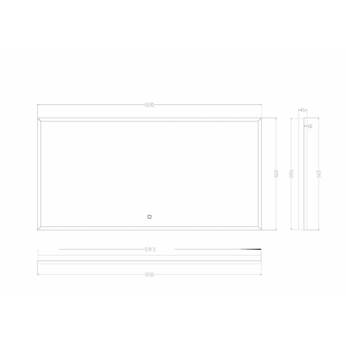 Wiesbaden Avi spiegel rechthoek 120 cm - technische tekening
