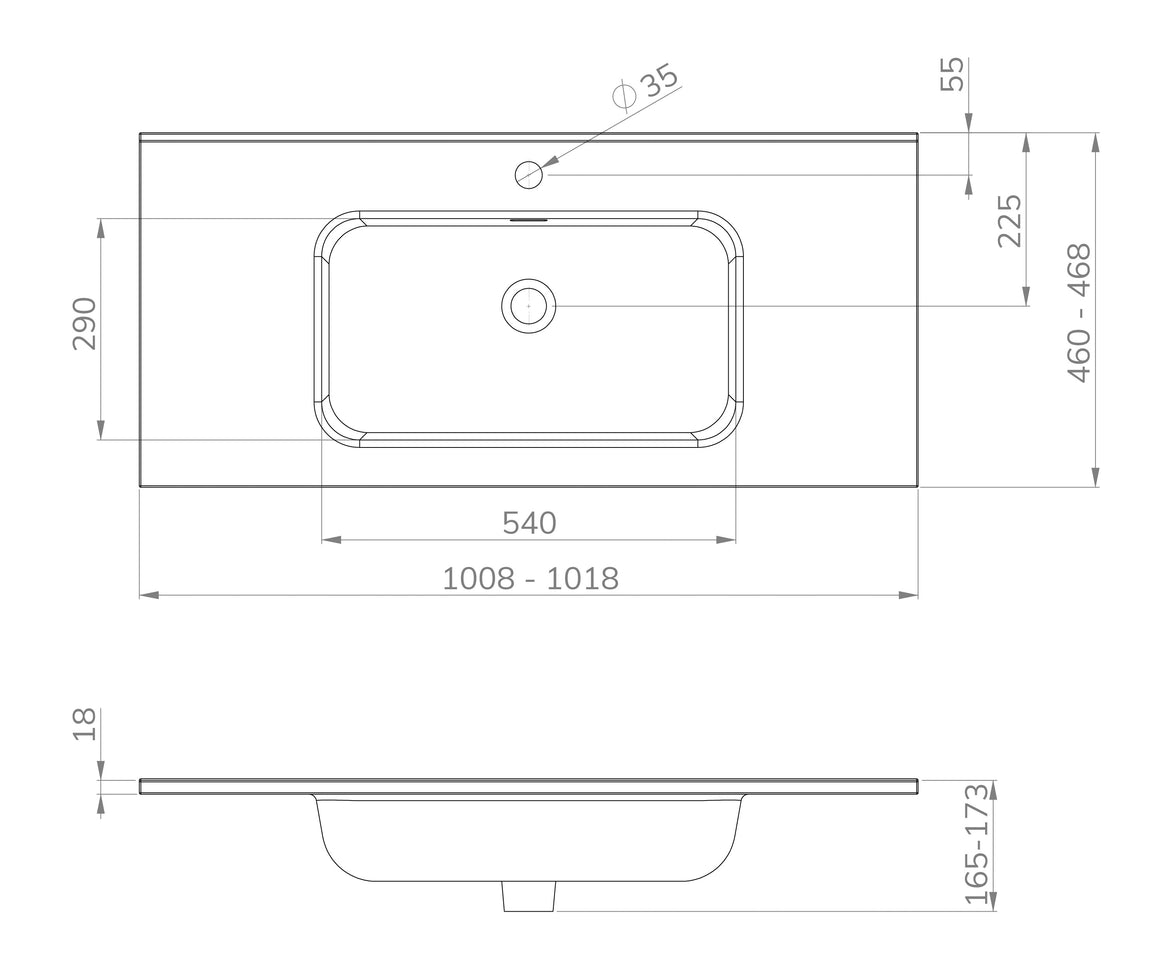 Wiesbaden Bajo wastafel enkel met 1 kraangat 100 cm / Glans wit - technische tekening