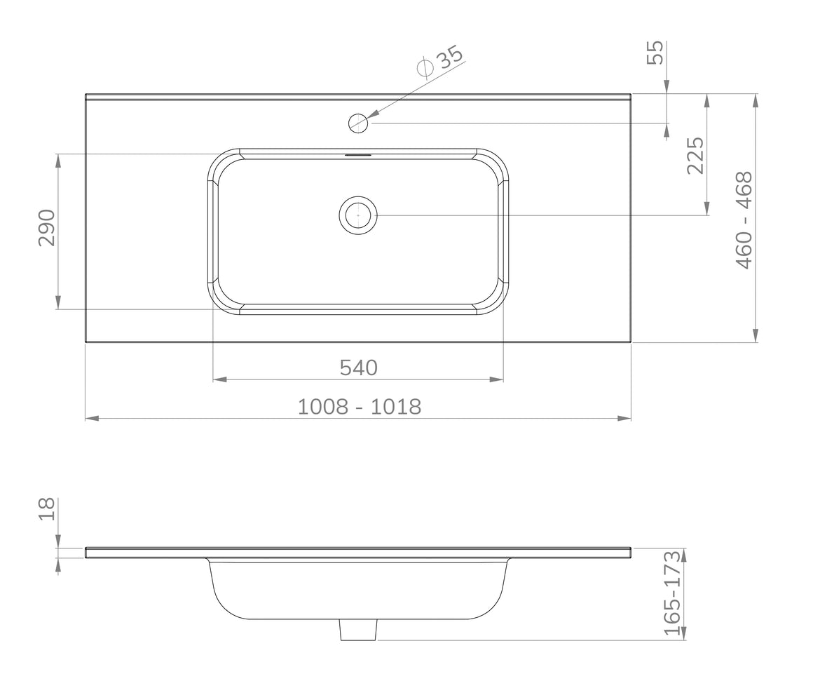 Wiesbaden Bajo wastafel enkel met 1 kraangat 100 cm / Mat wit - technische tekening