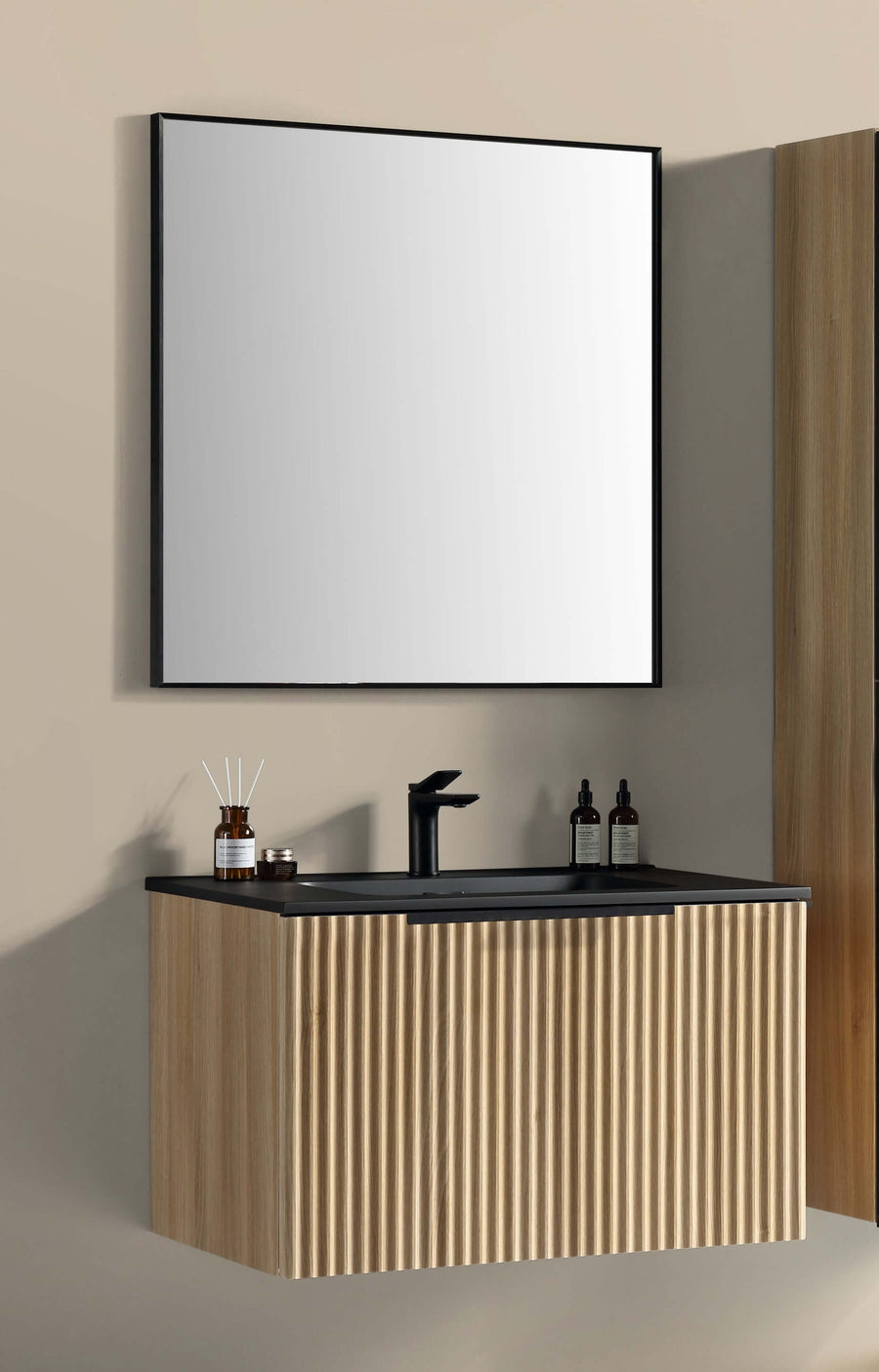 Ribbella Badezimmermöbel komplett 80 cm natürliche Eiche/matt schwarz