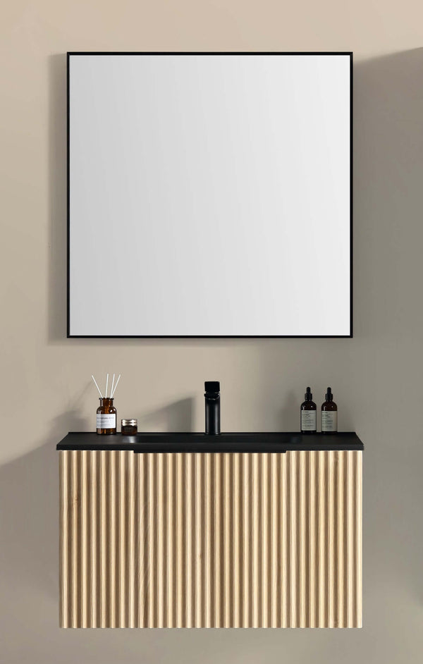 Ribbella Badezimmermöbel komplett 80 cm natürliche Eiche/matt schwarz