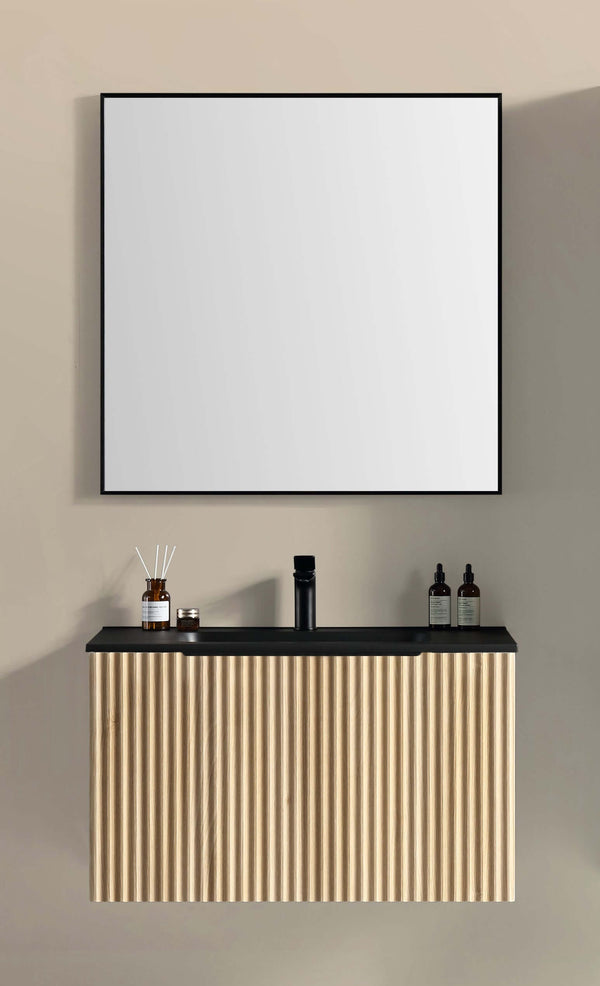 Ribbella Badmöbel komplett 100 cm natur Eiche/matt schwarz