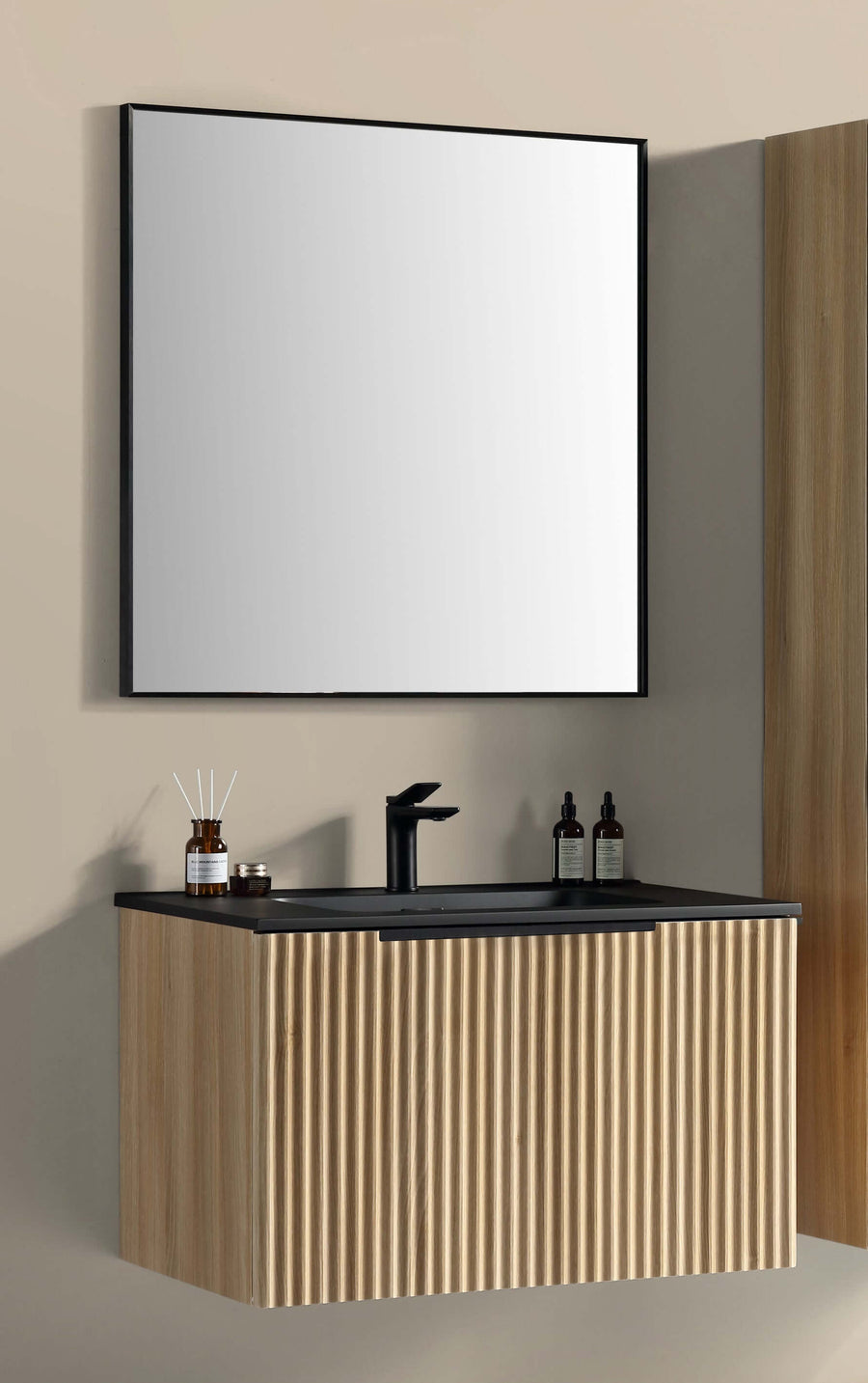 Ribbella Badmöbel komplett 100 cm natur Eiche/matt schwarz