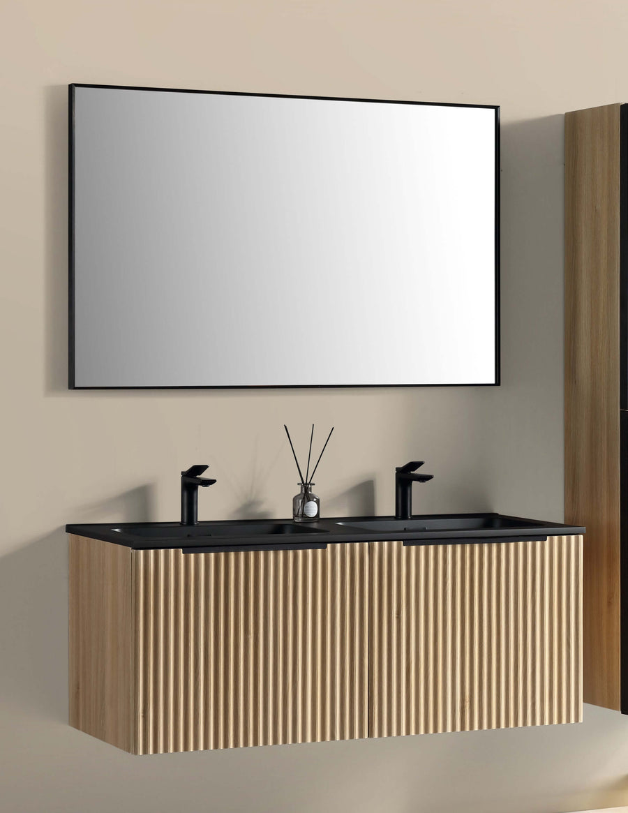 Ribbella Badmöbel komplett 120 cm natur Eiche/matt schwarz