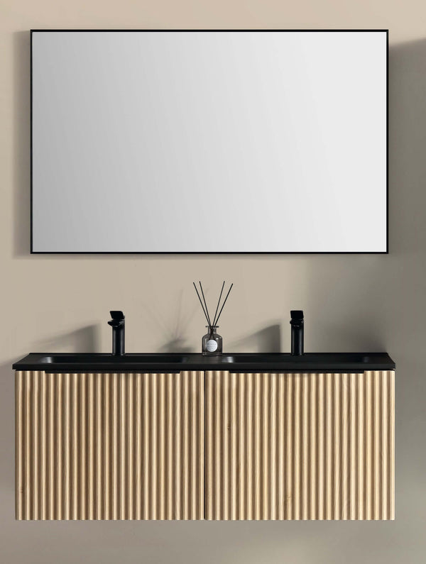 Ribbella Badmöbel komplett 120 cm natur Eiche/matt schwarz