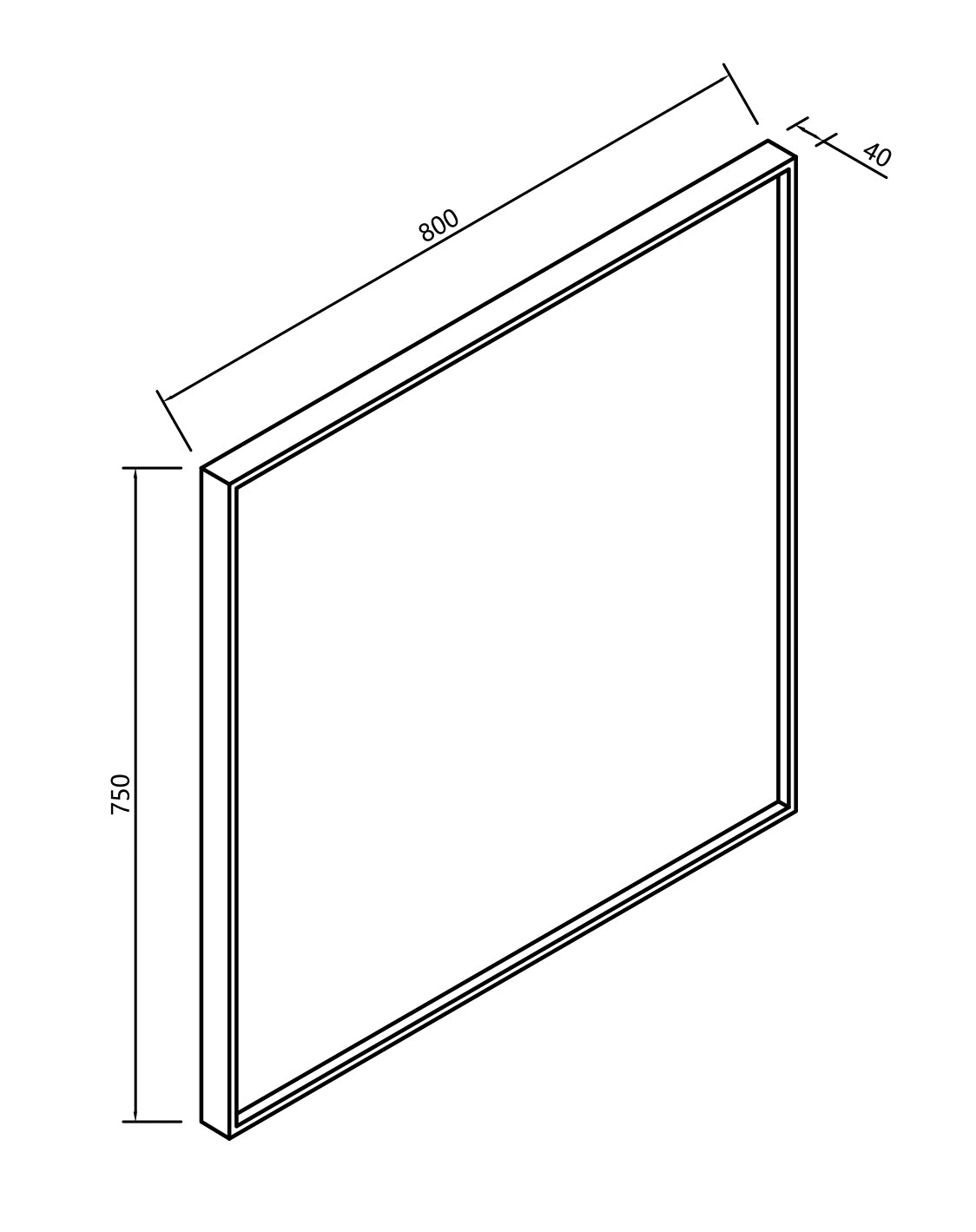 Xellanz Ribbella spiegel 80 cm mat zwart - technische tekening