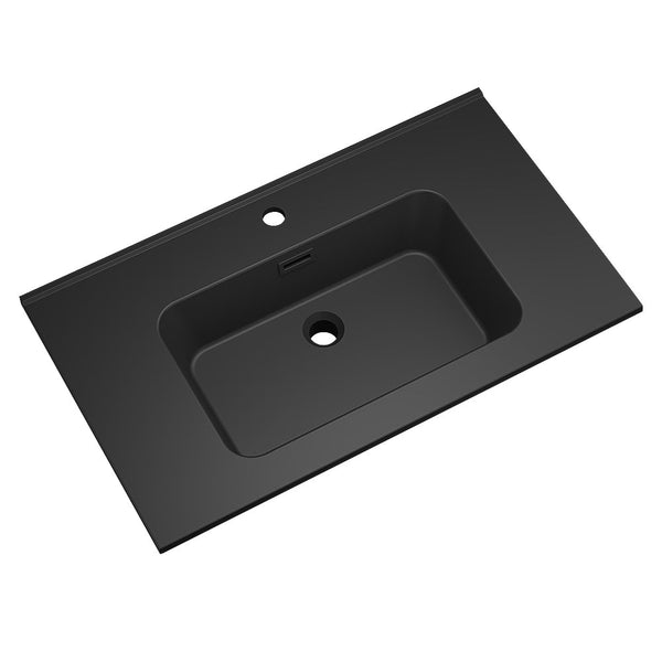 Ribbella Waschbecken 100 cm Kunstmarmor matt schwarz