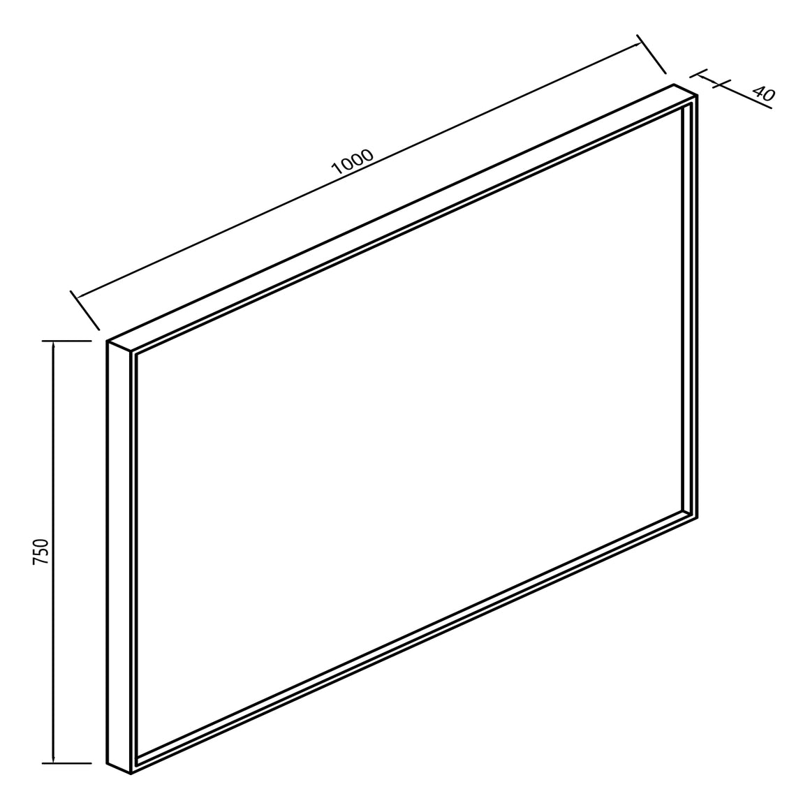 Xellanz Ribbella spiegel 100 cm mat zwart - technische tekening