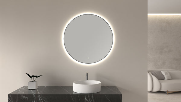 Miroir rond Novi Wiesbaden avec LED, dimmable 60 cm en noir mat