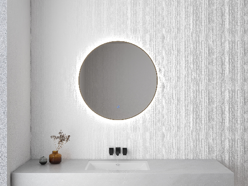 Miroir rond Novi Wiesbaden avec LED, dimmable 60 cm en laiton brossé
