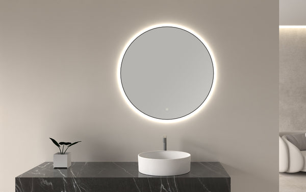 Miroir rond Novi avec LED, dimmable 80 cm mat noir