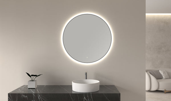 Miroir rond Novi avec LED, dimmable 100 cm mat noir