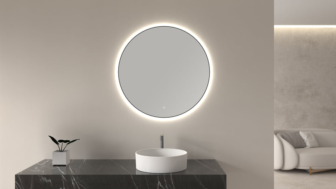Novi spiegel rond met LED, dimbaar 100 cm mat zwart