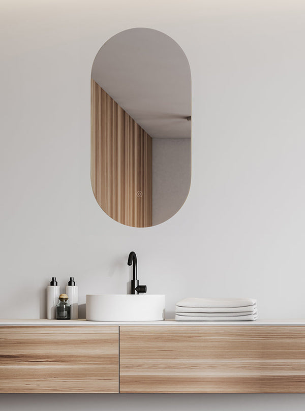 Miroir Lumia ovale avec LED, dimmable et chauffage miroir 50 x 100 cm