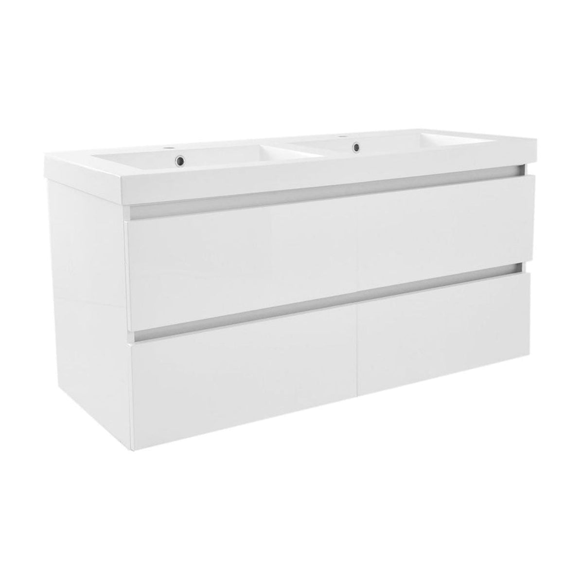Vision wastafel dubbel met 2 kraangaten 120x46x5,5 cm kunstmarmer glans wit