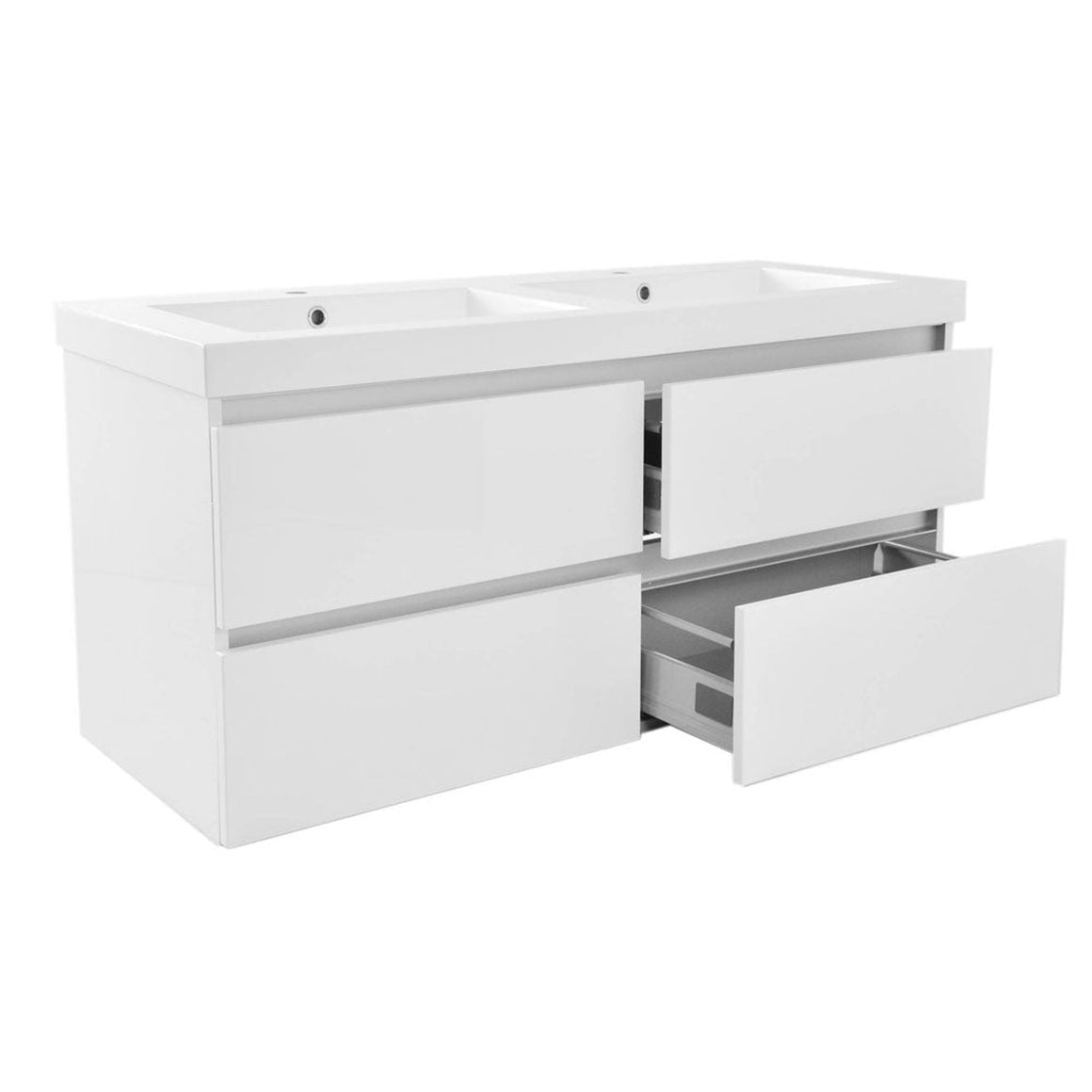 Vision wastafel dubbel met 2 kraangaten 120x46x5,5 cm kunstmarmer glans wit