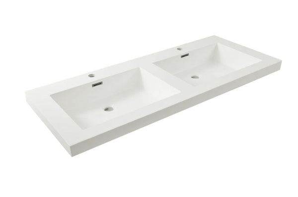 Vision Waschbecken doppelt mit 2 Hahnloch 120x46x5,5 cm Kunstmarmor Glanz Weiß