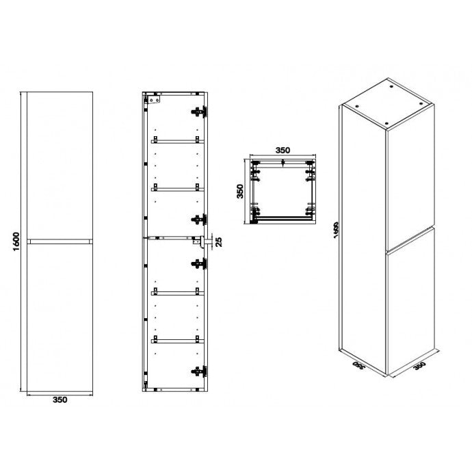 Wiesbaden Kolomkast Vision Wit - technische tekening