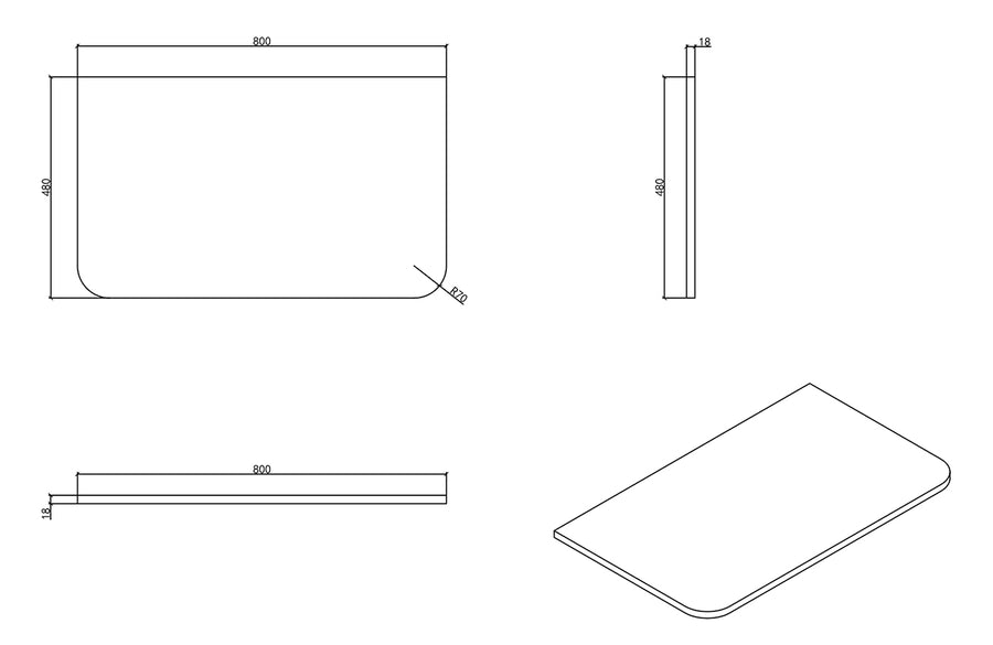 Novira topblad afgeronde hoeken 80 x 48 cm mat zwart