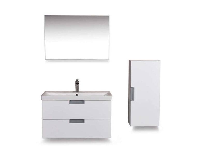 meuble de salle de bain 80 + lavabo en céramique + miroir + armoire latérale blanc
